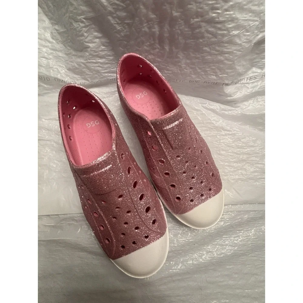 DSG Girls Y3 Glitter Water Sandals‎ Pink White EVA Slip-On Beach Pool